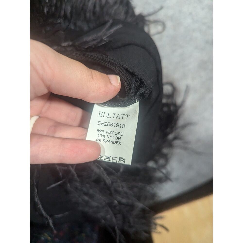 Elliatt Womens Off Shoulder Feather Trim Bodycon Dress Small Black Cocktail - Picture 9 of 12